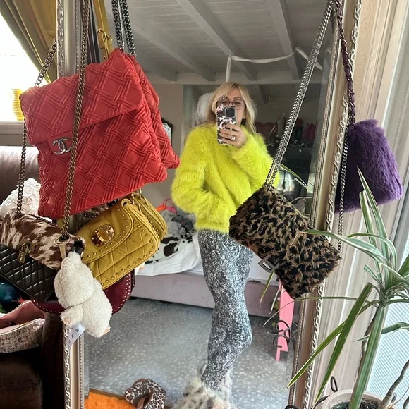 Guess neon green Faux fur coat size small - Picture 3 of 11